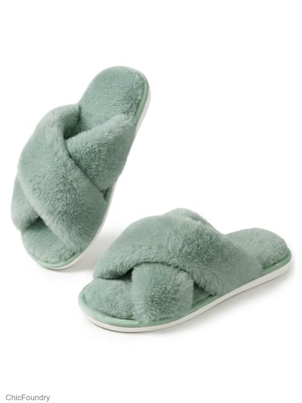 Faux Fur Fuzzy Memory Foam Open Toe Slippers Women Indoor Outdoor